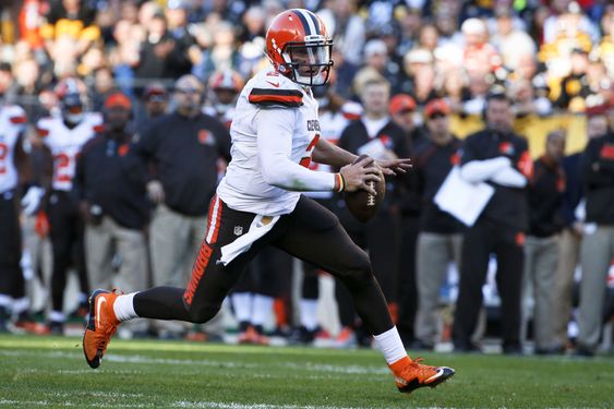 Cleveland Browns quarterback Johnny Manziel plays during an NFL football game against the Pittsburgh Steelers in Pittsburgh. A person familiar with the decision says the Browns will start quarterback J