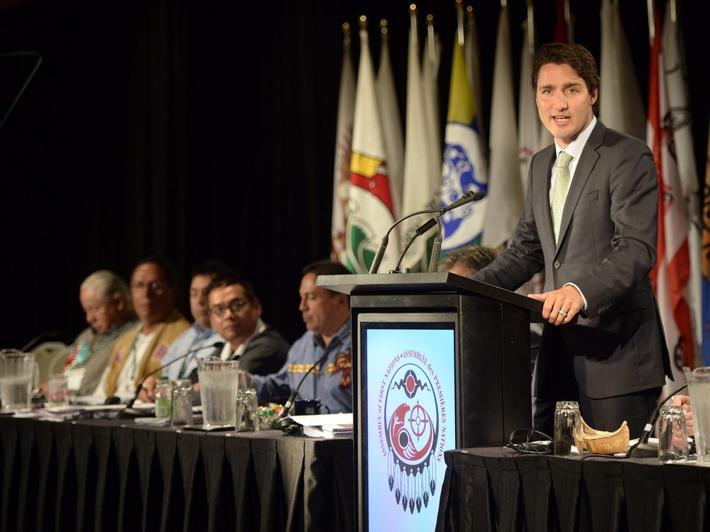 Justin Trudeau addresses the Assembly of First Nations congress in Montreal