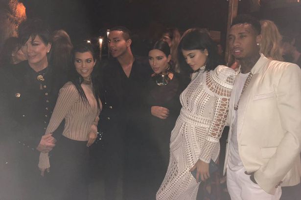 Balmain campaign team at Olivier Rousteing's birthday party- Kris Jenner Kourtney Kardashian Olivier Rousteing Kim Kardashian Kylie Jenner and Tyga