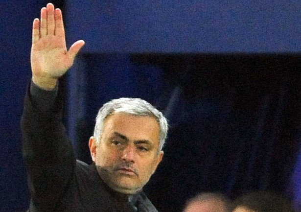 Chelsea manager Jose Mourinho gestures to players during the defeat by Chelsea on Monday