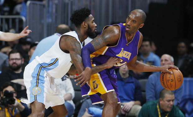 Kobe Bryant tied his season high with 31 points in the Los Angeles Lakers 111-107 win in Denver Tuesday. AP