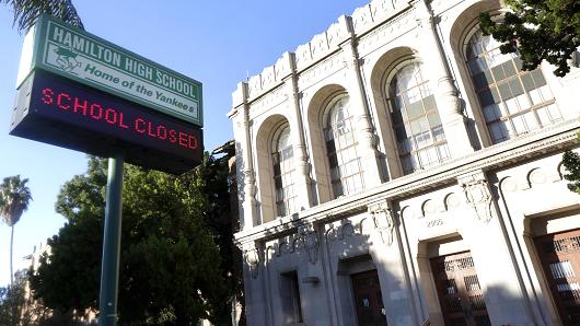 A sign at Hamilton High School reading'School Closed in Los Angeles Dec. 15 2015