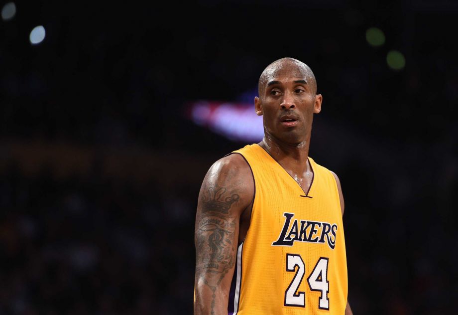 Kobe Bryant of the Los Angeles Lakers looks on during the game with the Toronto Raptors at the Staples Center in Los Angeles on Nov. 20 2015