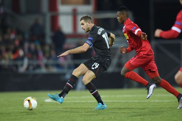 Liverpool FC v FC Sion Europa League Match in Sions Tourbillon Stadium Switzerland. Jordan Henderson