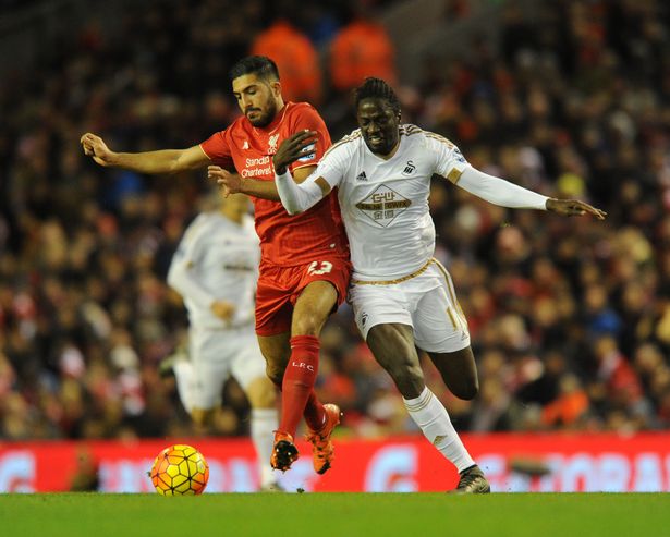 Liverpool FC v Swansea Premier League match at Anfield Stadium. Emre Can