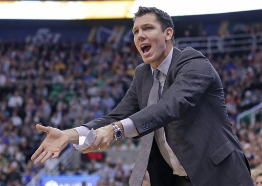 Golden State Warriors interim head coach Luke Walton shouts to his team in the second quarter during an NBA basketball game against the Utah Jazz Monday Nov. 30 2015 in Salt Lake City