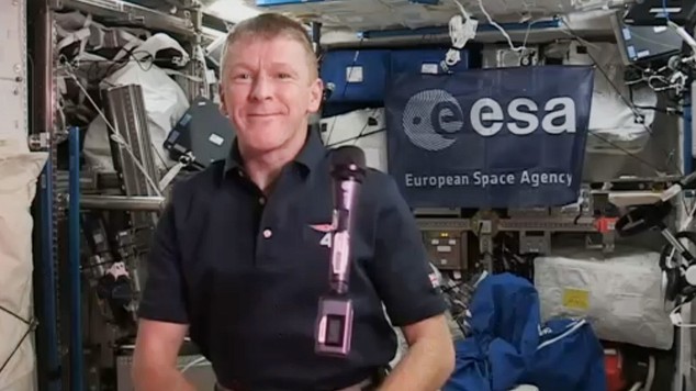 Major Tim Peake speaking during a press conference from the International Space Station