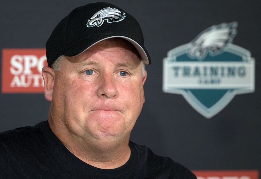 Aug 2 2015 Philadelphia PA USA Philadelphia Eagles head coach Chip Kelly talks at a press conference during training camp at Nova Care Complex. Mandatory Credit Bill Streicher-USA TODAY Sports