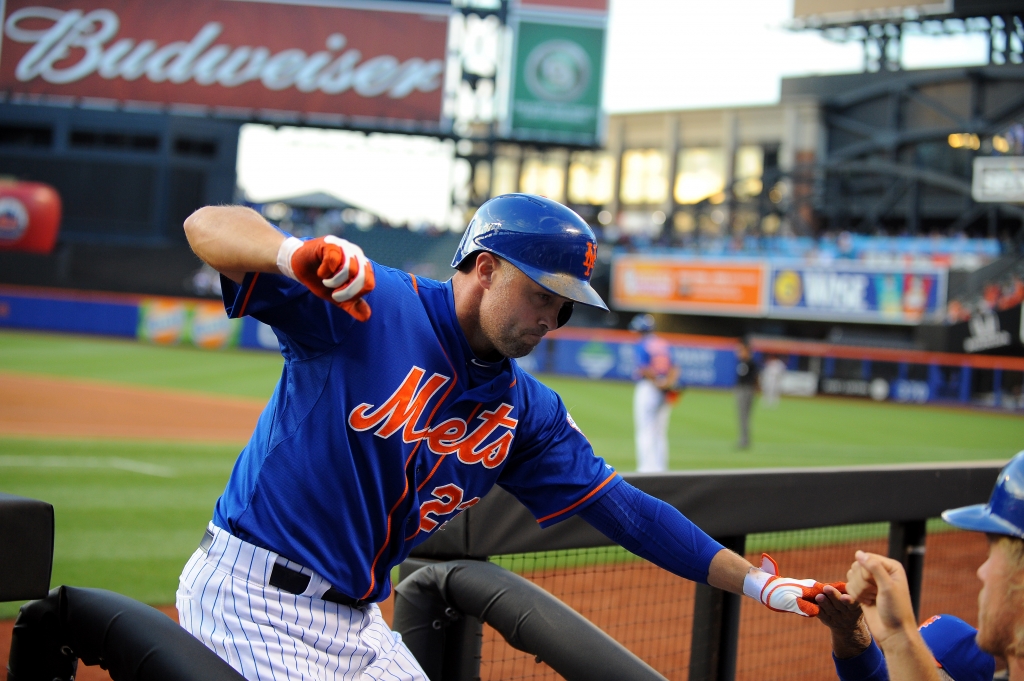 07/10/15 Arizona Diamondback vs Mets at Citifield Queens NY New York Mets lead 4-1 after 1 innning New York Mets left fielder Michael Cuddyer #23 celebrates a solo homer in the 1st inning at the mets dugout