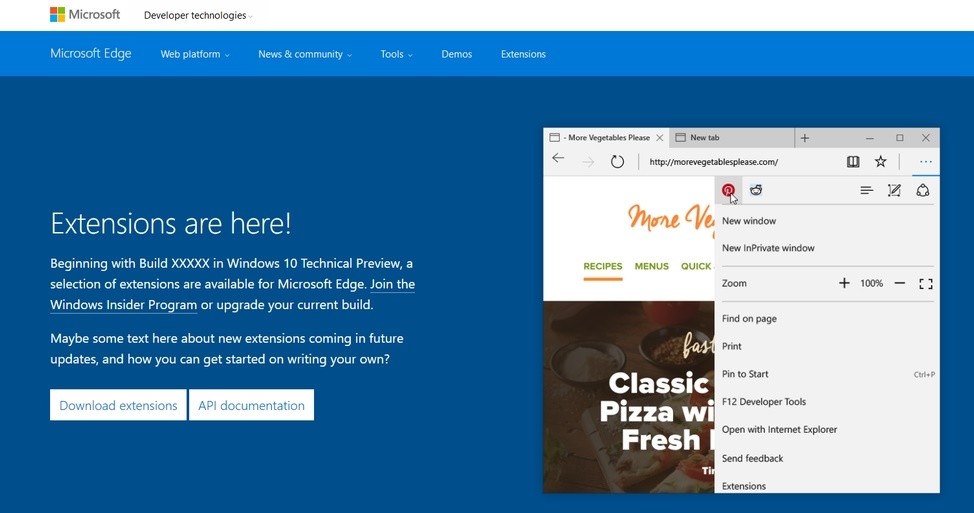 Dedicated Microsoft Edge extensions page revealed early as new Redstone build nears