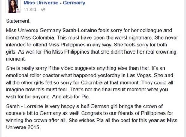 Miss Germany apology