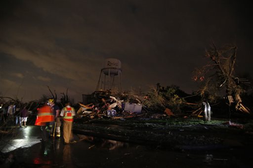 A water tower still stands near a neighborhood on Pebble Beach Drive that sustained heavy damage after a tornado touched down Saturday Dec. 26 2015. Tornadoes swept through the Dallas area after dark on Saturday evening causing significant damage. (Guy