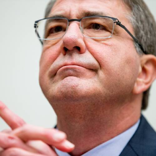 Ash Carter listens on Capitol Hill in Washington Tuesday Dec. 1 2015 while testifying before the House Armed Services Committee hearing on the U.S. Strategy for Syria and Iraq and its Implications for the Region. Carter said