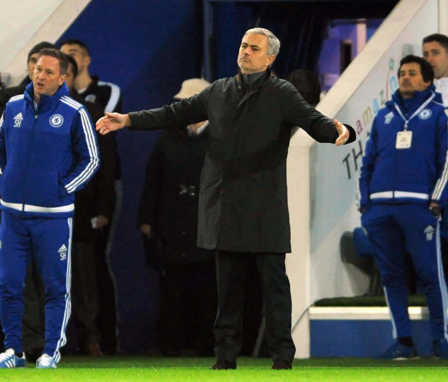 Chelsea manager Jose Mourinho reacts during the English Premier League soccer match between Leicester City and Chelsea at the King Power Stadium in Leicester England Monday Dec. 14 2015. Leicester won the match 2-1