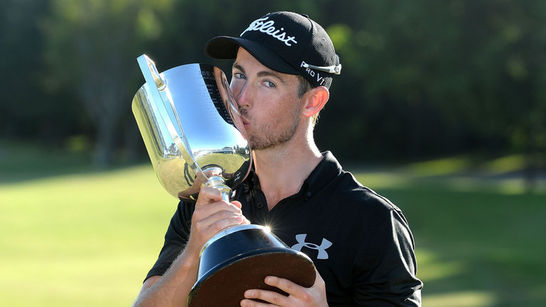 Nathan Holman celebrates after winning the 2015 Australian PGA Championship