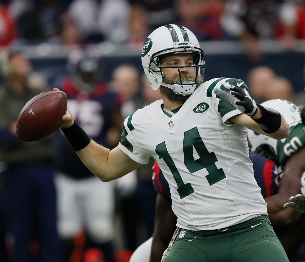 Ryan Fitzpatrick of the New York Jets throws downfield against the Houston Texans at NRG Stadium in Houston on Nov. 22 2015