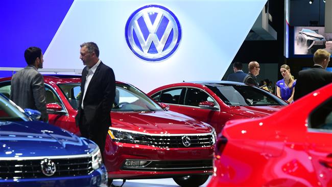 New Volkswagen vehicles are displayed at the 2015 Los Angeles Auto Show in Los Angeles California