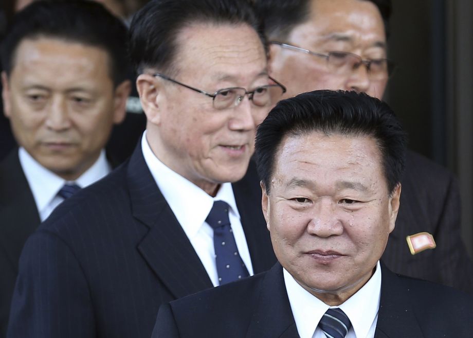 North Korea’s ruling Workers Party Secretaries Kim Yang Gon center and Choe Ryong Hae right leave after a meeting with South Korean officials at a hotel in Incheon South Korea. Kim North Korea's