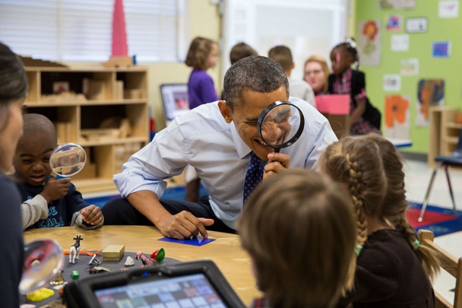 President Barack Obama visits a pre-kindergarten in Georgia. The Obama mandates led to the sex education program in Chicago which begins in kindergarten