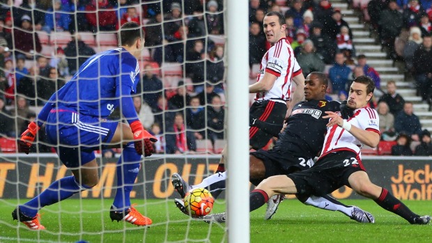 Odion Ighalo scores for Watford against Sunderland at the Stadium of Light