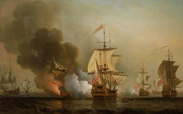 Oil painting by Samuel Scott depicting the action off Cartagena 28 May 1708