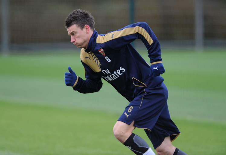 ST ALBANS ENGLAND- NOVEMBER 28 Laurent Koscielny of Arsenal during a training session at London Colney