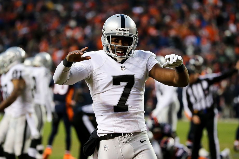 DENVER CO- DECEMBER 13 Punter Marquette King #7 of the Oakland Raiders celebrates after the Raiders recovered a fumble on a punt return attempt in the fourth quarter of a game at Sports Authority Field at Mile High