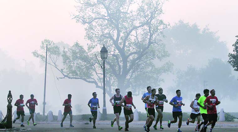 Participants during the Airtel Delhi half-marathon Sunday