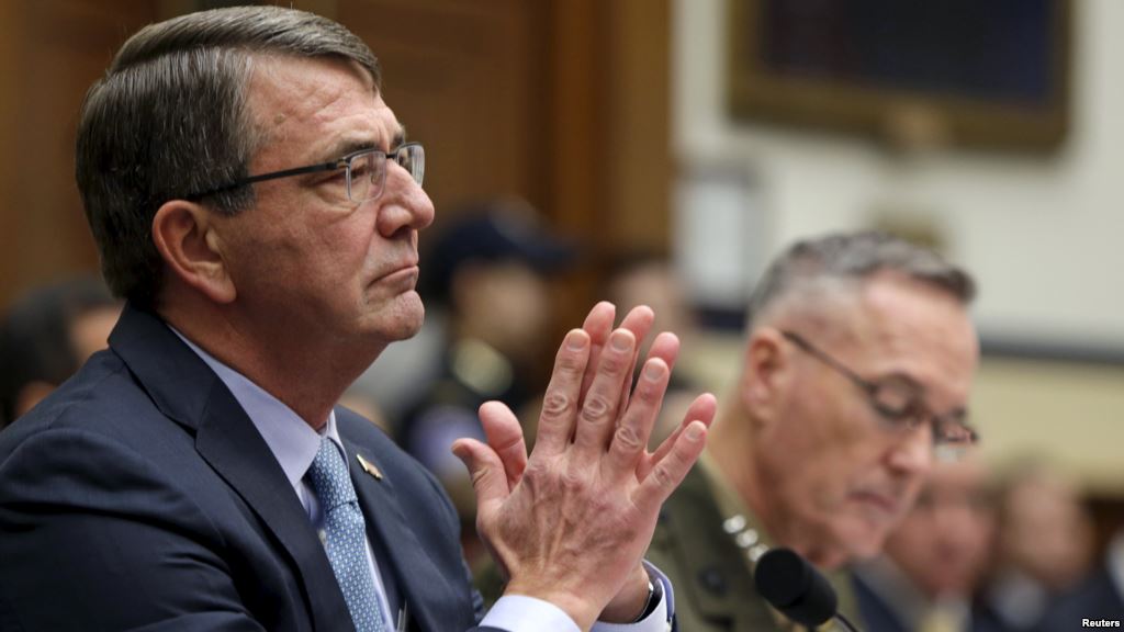 U.S. Defense Secretary Ash Carter and Joint Chiefs Chairman Marine Corps General Joseph Dunford testify before a House Armed Services Committee hearing in Washington D.C. on December 1