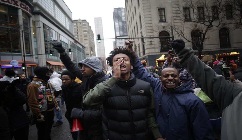 Laquan McDonald protesters march on Michigan Avenue on Black Friday