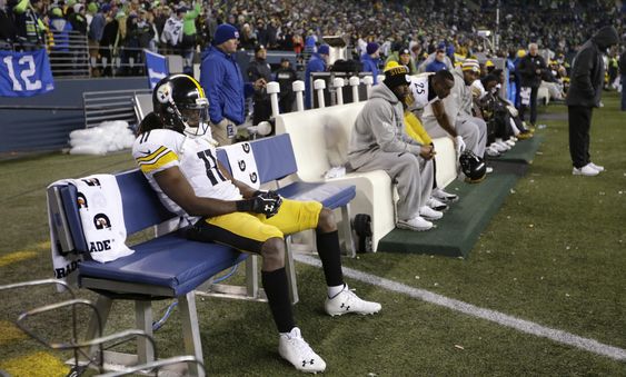 Wheaton sits on the bench late in the second half of an NFL football game against the Seattle Seahawks Sunday Nov. 29 2015 in Seattle. The Seahawks won 39-30