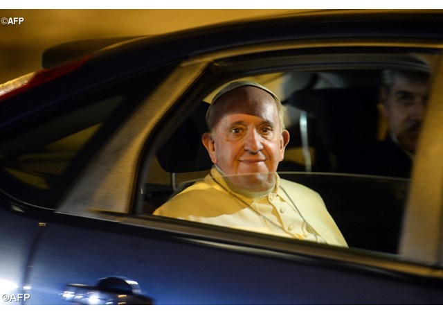 Pope Francis arriving by car at Rome's Basilica of St. Mary Major.- AFP