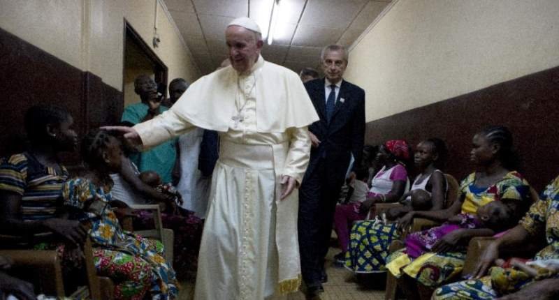 Pope Francis visits a pediatric hospital in Bangui on Nov. 29 2015 as part of his trip to Africa