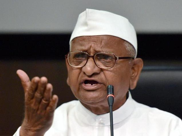 Social activist Anna Hazare speaks to media regarding government's land acquisition ordinance in New Delhi on Friday