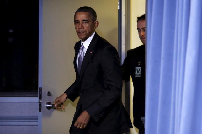 U.S. President Barack Obama arrives to deliver a statement after attending a National Security Council meeting on the counter Islamic State campaign at the Pentagon in Washington