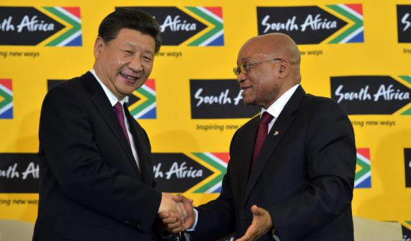 President Zuma and Chinese President Xi Jinping shake hands after addressing a joint press conference at the Union Buildings