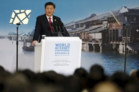 China's President Xi Jinping speaks during the opening ceremony of the 2nd annual World Internet Conference in Wuzhen town of Jiaxing Zhejiang province China