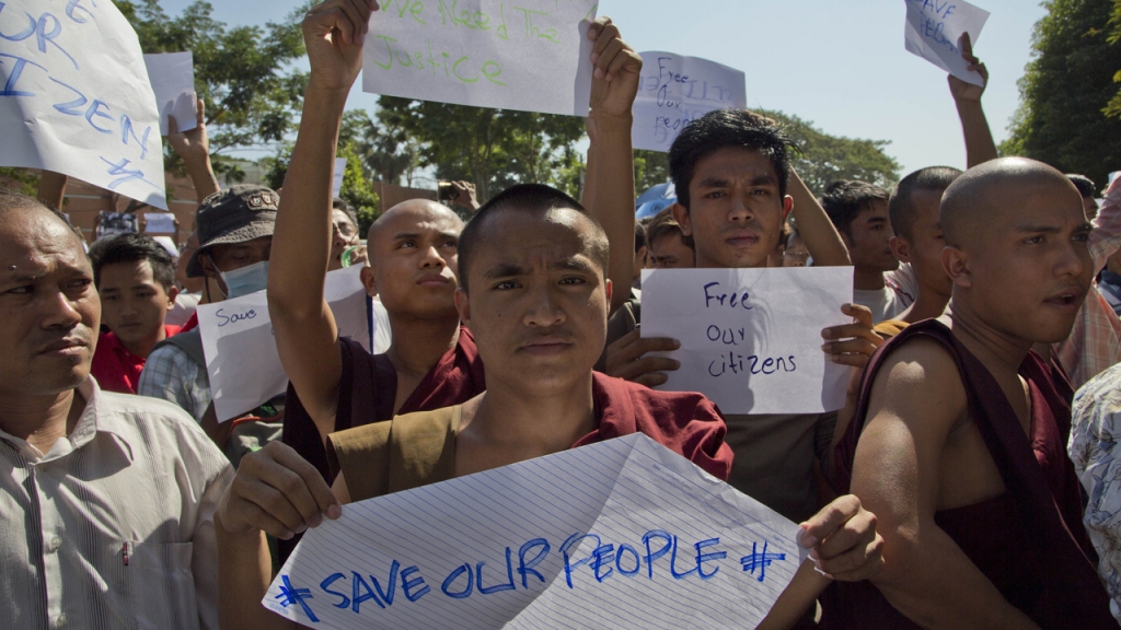 Protests have erupted in Myanmar after two citizens were sentenced to death in Thailand for murder