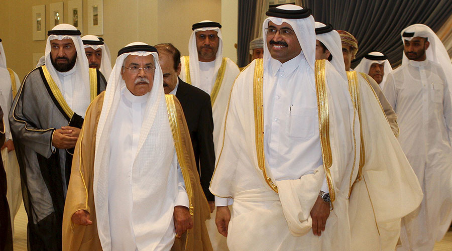 Qatar's Oil Minister Mohammed Saleh al Sada and with Saudi Arabia's Oil Minister Ali al-Naimi