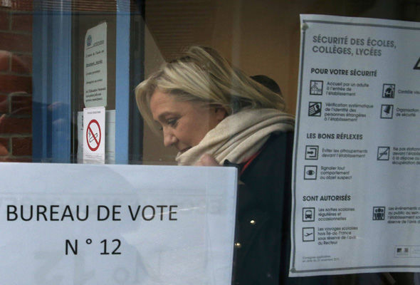 Marine Le Pen leaves a polling station