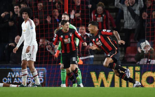 Joshua King celebrates after scoring the second goal for Bournemouth