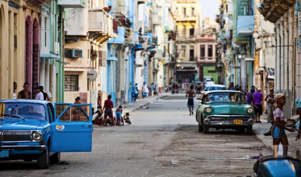 Cuban President Raul Castro left and U.S. President Barack Obama meet at the Summit of the Americas in Panama City Panama Saturday. The United States and Cuba publicly say theyre delighted with the state of