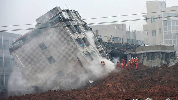 Rescuers search for survivors at a collapsed building in Shenzhen