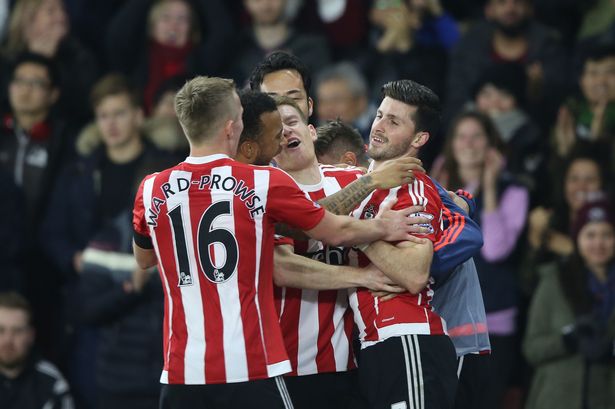 Shane Long of Southampton celebrates his goal