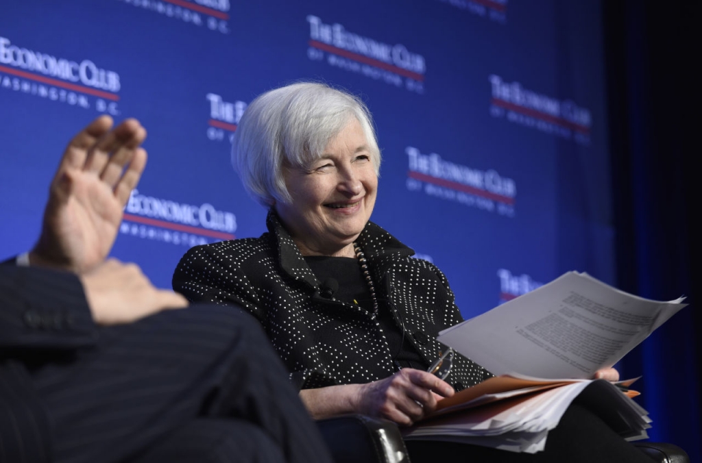 Federal Reserve Chair Janet Yellen answers a question from President of the Economic Club of Washington David Rubinstein while speaking at the Economics Club of Washington in Washington Wednesday Dec. 2 2015