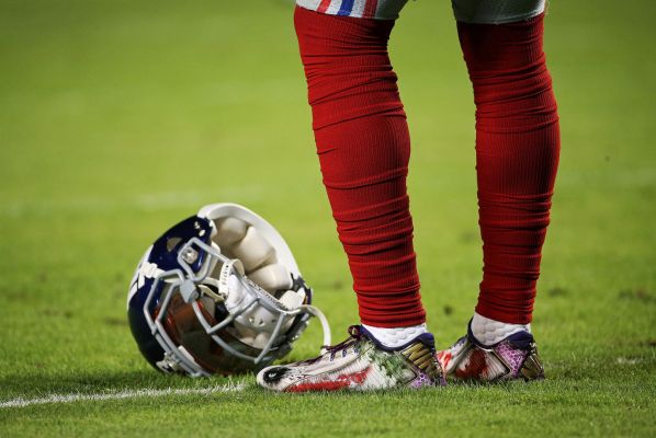 A detailed view of the cleats worn