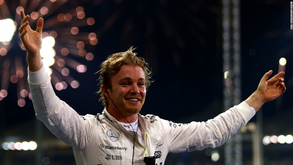 Nico Rosberg savors his victory in the season-ending Abu Dhabi GP- his third in a row for all-conquering Mercedes