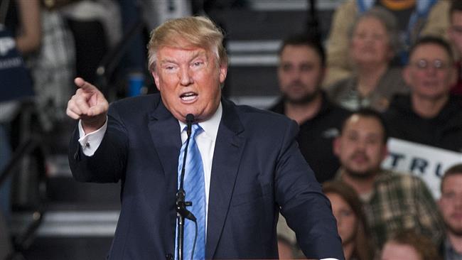 Republican presidential candidate Donald Trump addresses supporters during a campaign rally at the Greater Columbus Convention Center