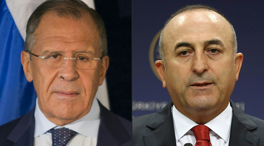 Russia Foreign Minister Sergey Lavrov and Turkish Foreign Minister Mevlut Cavusoglu