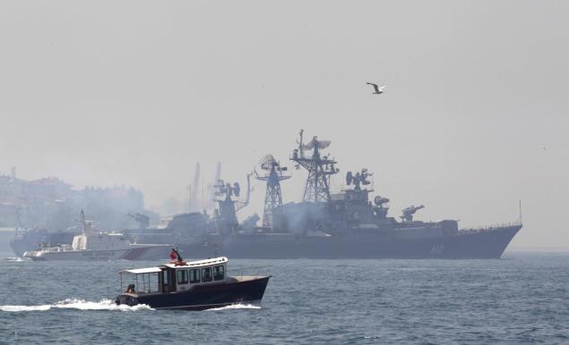 The Russian Navy destroyer Smetlivy used small-arms fire to ward off a Turkish fishing ship on Sunday to prevent a collision